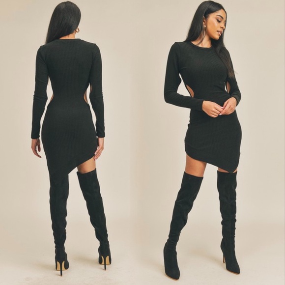 Black knit ribbed sweater dress - Picture 5 of 10